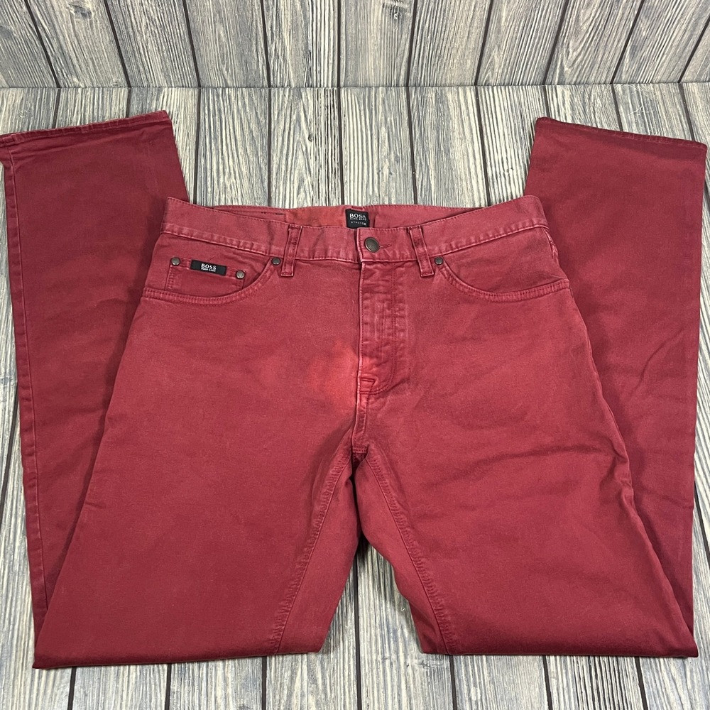 Hugo Boss Maine1-10 Pants Men 32x34 Red Regular Fit Stretch Chino Jeans